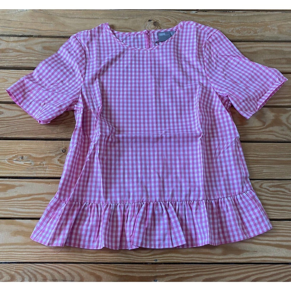 NWT Asos Check Ruffle Hem Peplum Top Size 4 Tall Women’s Pink